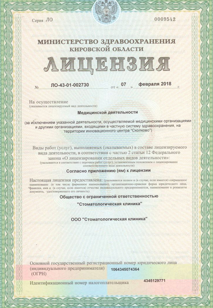 Лицевая сторона лицензии