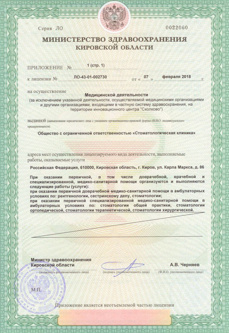 Лицевая сторона лицензии